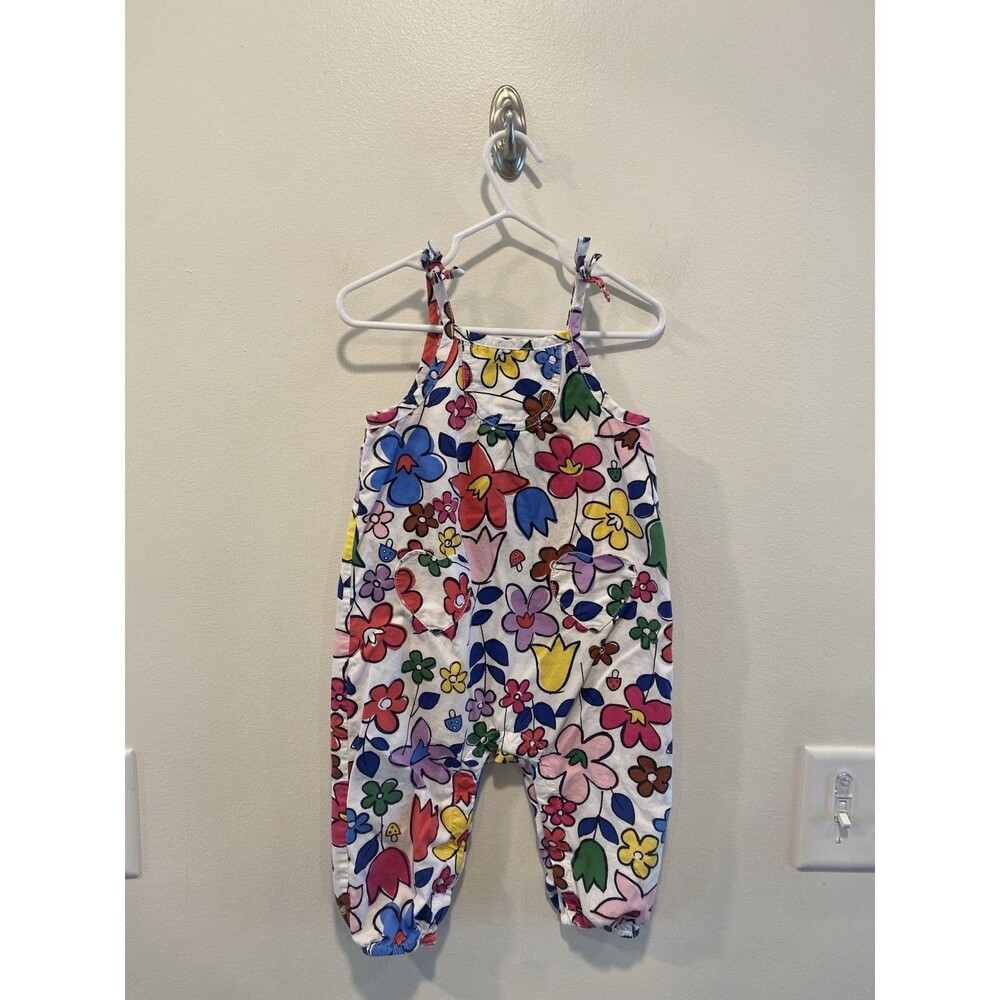 Hanna Andersson Floral Romper Overalls Size 80 18-24 months Heart Pockets